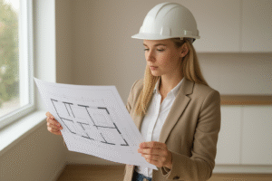Arquitecta tasando una vivivienda